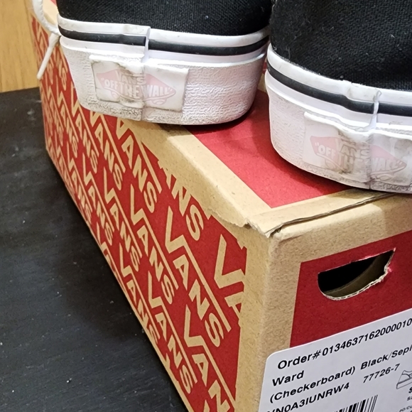 Vans Black/ Sepi Checkerboard. Lace up Tennis Shoes Size 6.5. Gently Used - Picture 3 of 4